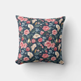 Cojín Decorativo Romantic Navy Blue Floral Garden Pattern