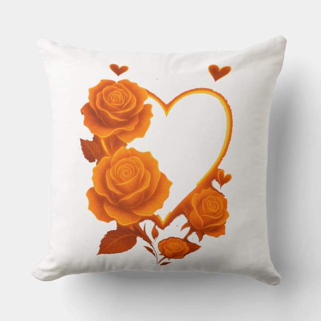 Cojín Decorativo Romantic Orange Roses Heart Throw" (Anverso)