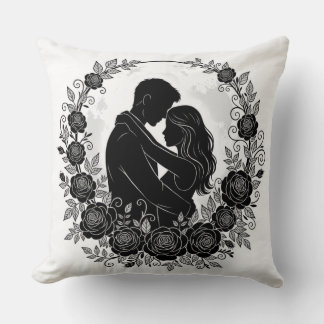 Cojín Decorativo ​Romantic Silhouette Couple Rose Wreath Pillow