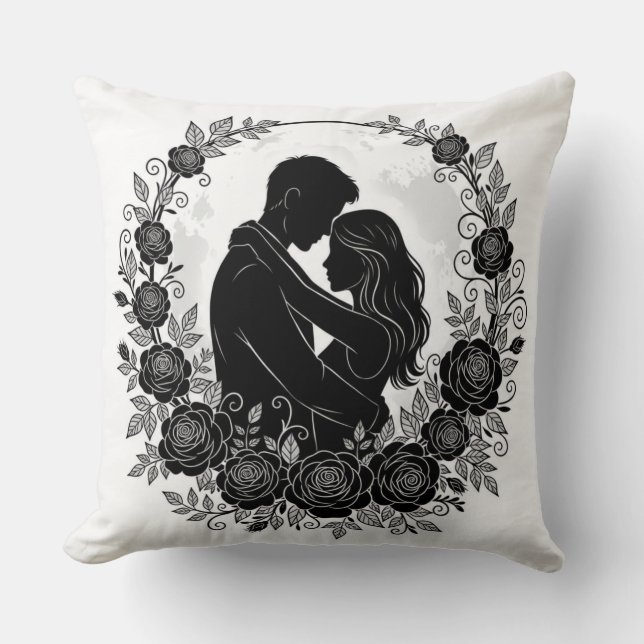 Cojín Decorativo ​Romantic Silhouette Couple Rose Wreath Pillow (Anverso)