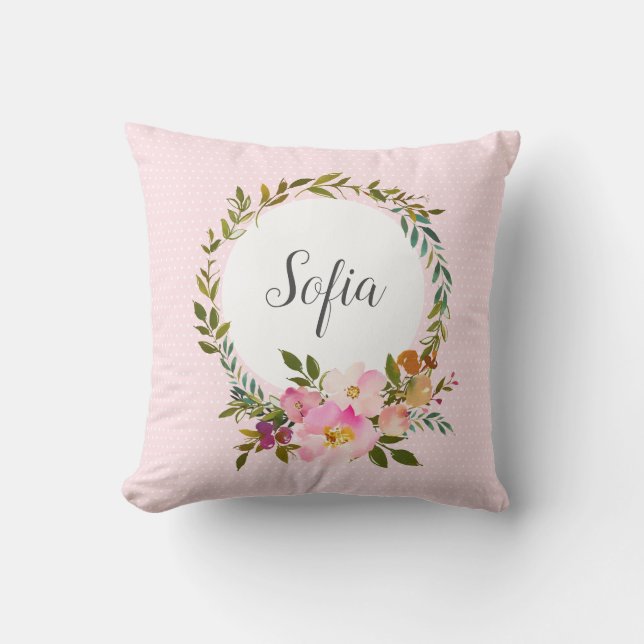 Cojín Decorativo Romántico, acuarela Flor, floral bohemia (Anverso)