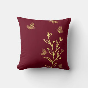 Cojín Decorativo Romántico elegante flor de oro burdeos