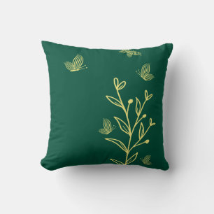 Cojín Decorativo Romántico elegante flor de oro esmeralda verde
