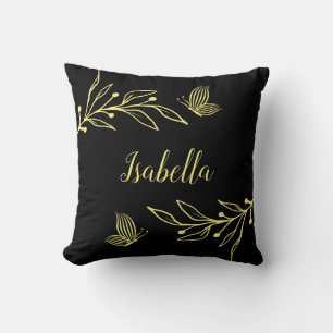 Cojín Decorativo Romántico elegante flor de oro negro
