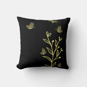 Cojín Decorativo Romántico elegante flor de oro negro
