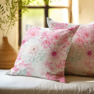 Cojín Decorativo Romántico Elegante Rosa Floral Pintado