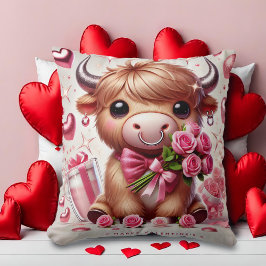 Cojín Decorativo Romántico florece en las tierras altas de la vaca 