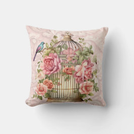 Cojín Decorativo Romántico Jaulón Floral Acuarela Vintage 