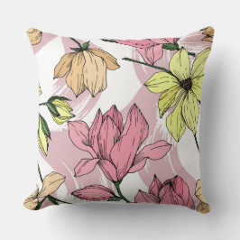 Cojín Decorativo Romántico pastel Magnolia pintura rosa y amarillo