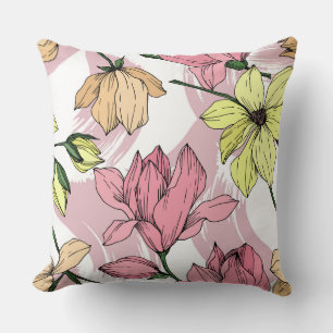 Cojín Decorativo Romántico pastel Magnolia pintura rosa y amarillo