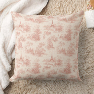 Cojín Decorativo Romántico patrón de toile francés de color rosa ca