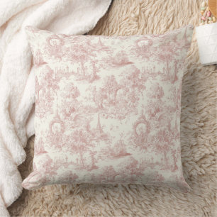 Cojín Decorativo Romántico patrón de toile francés de color rosa ca