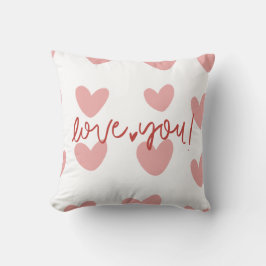 Cojín Decorativo Romántico "Te Amo" Corazones Rosados Patrón de Cua