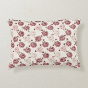 Cojín Decorativo Romántico tono rosado y patrón floral de peonía bo