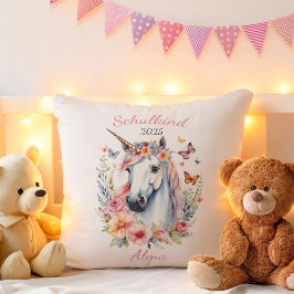 Cojín Decorativo Romantisches Einhorn mit Blumen - Schulkind 2025 |