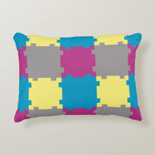 Cojín Decorativo Rompecabezas de color azul amarillo morado como pa