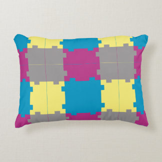 Cojín Decorativo Rompecabezas de color azul amarillo morado como pa