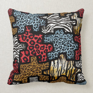 Cojín Decorativo Rompecabezas de estampado animal Rockabilly RAB