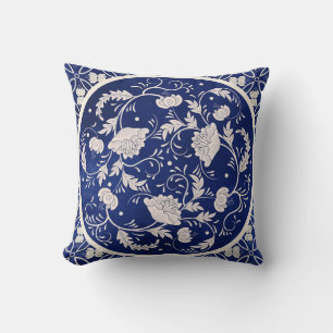 Cojín Decorativo Ronda floral china: cosecha de color azul