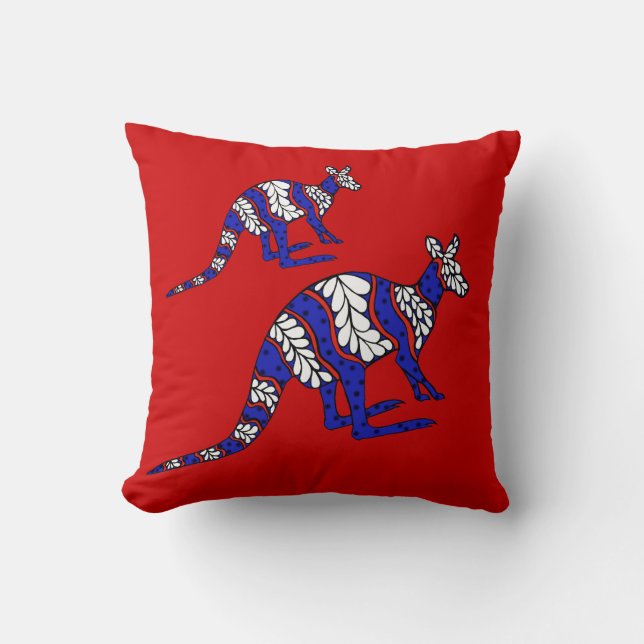 Cojín Decorativo Roo blanco y azul rojo (Anverso)