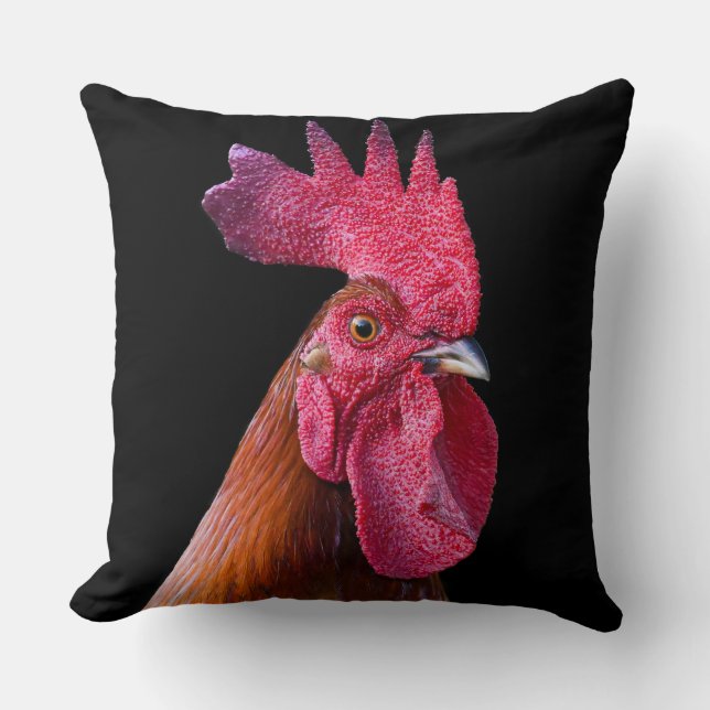 Cojín Decorativo Rooster chicken pillow (black background) (Anverso)