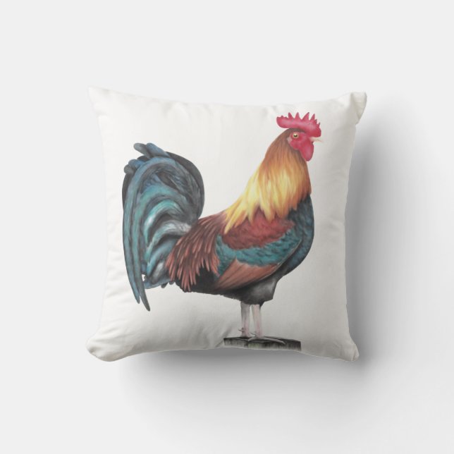 Cojín Decorativo Rooster de acuarela (Anverso)