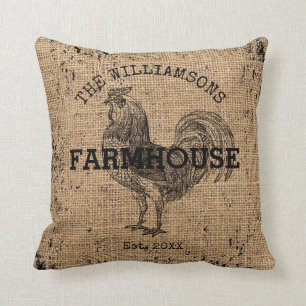 Cojín Decorativo Rooster de Rústico Nombre Familiar Vintage