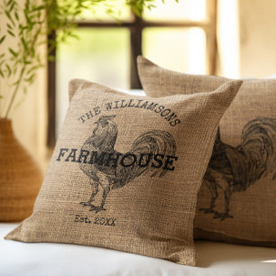 Cojín Decorativo Rooster de Rústico Nombre Familiar Vintage
