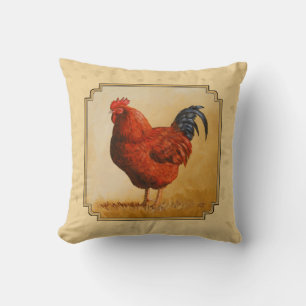 Cojín Decorativo Rooster Rojo de Rhode Island Fondo Amarillo
