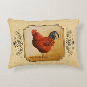 Cojín Decorativo Rooster Rojo de Rhode Island Fondo Amarillo