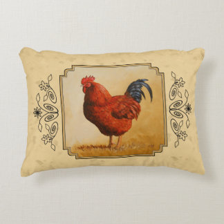Cojín Decorativo Rooster Rojo de Rhode Island Fondo Amarillo