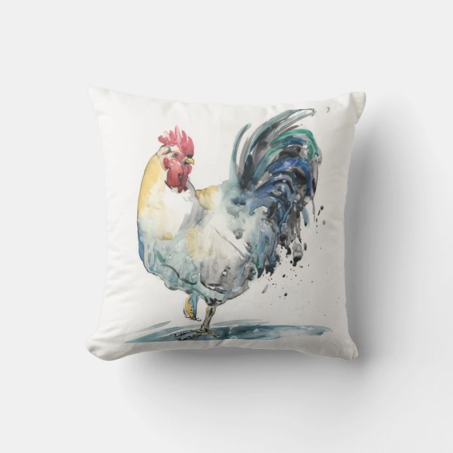 Cojín Decorativo Rooster Splash - acuarela (Anverso)