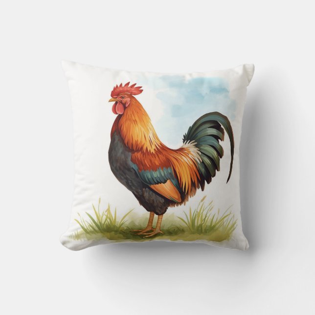Cojín Decorativo Rooster Watercolor (Anverso)