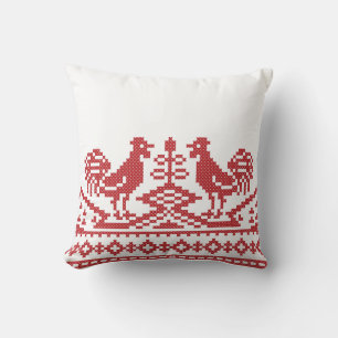 Cojín Decorativo Roosters rojos costillan el patrón ruso