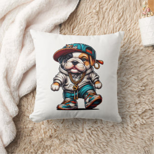 Cojín Decorativo Ropa callejera linda guardería de cachorros bulldo