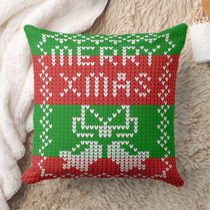 Cojín Decorativo Ropa de jingle de patrón de suéter feo Hilo de nav