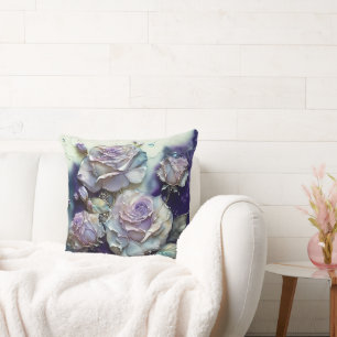 Cojín Decorativo Rosa acuarela azul y púrpura ampliada