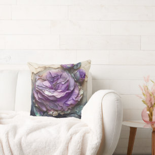 Cojín Decorativo Rosa acuarela azul y púrpura ampliada
