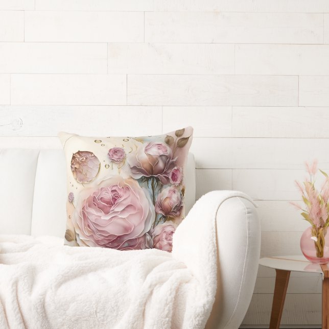 Cojín Decorativo Rosa acuarela rosa y borgoña ampliada (Sofá)