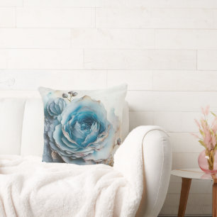 Cojín Decorativo Rosa acuarela turquesa ampliada