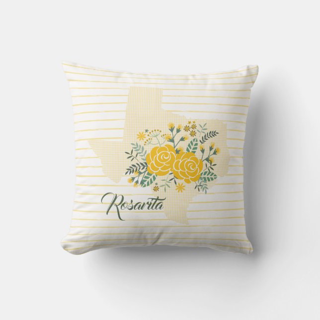 Cojín Decorativo Rosa amarilla de Texas - Estado de Gingham con Ros (Anverso)