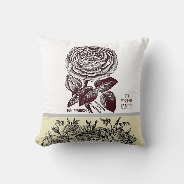 Cojín Decorativo Rosa antiguo - Su elección de texto (Anverso)