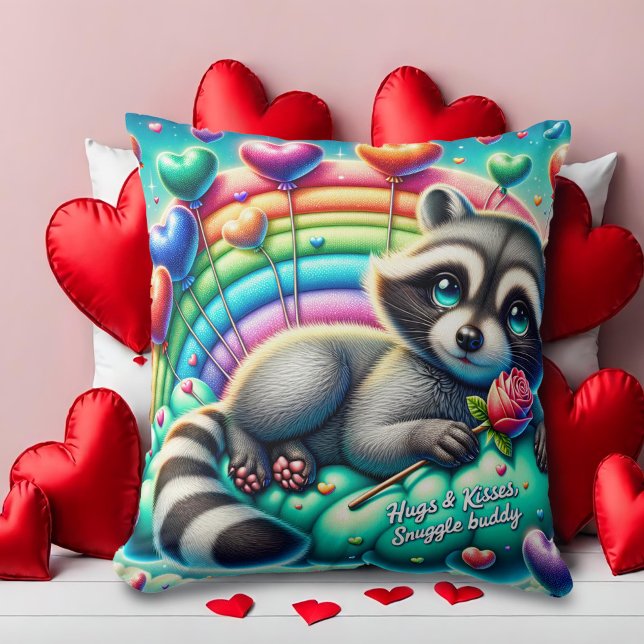 Cojín Decorativo Rosa arcoiris Raccoon Valentines (Subido por el creador)