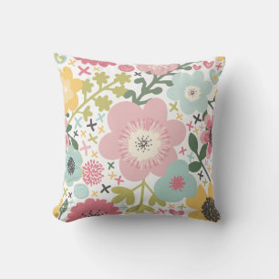 Cojín Decorativo Rosa Azul Amarillo Floral Moderno