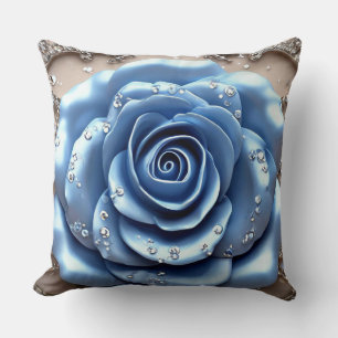 Cojín Decorativo Rosa Azul Elegante con Diamantes Brillantes