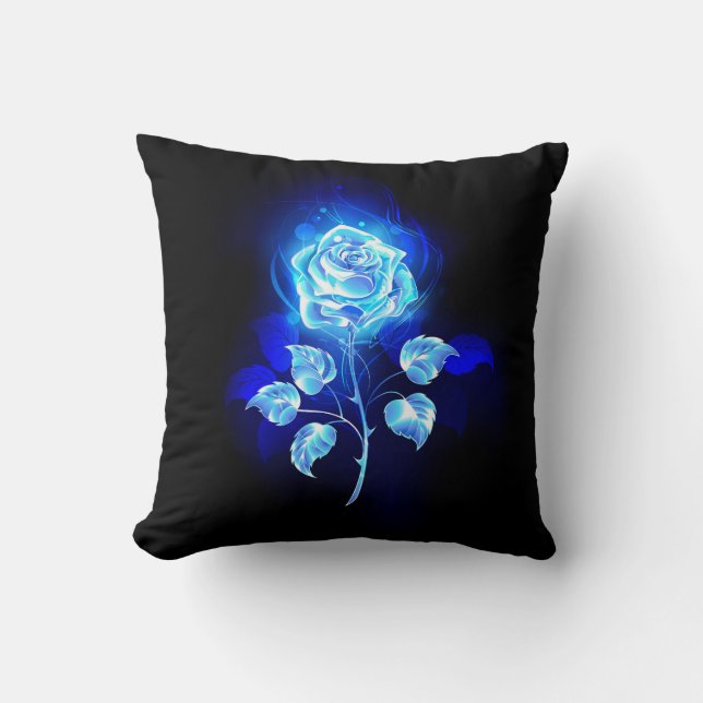 Cojín Decorativo Rosa azul en llamas (Anverso)