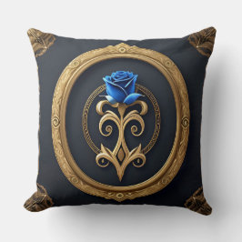 Cojín Decorativo Rosa azul en marco dorado con detalles ordenados