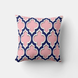 Cojín Decorativo Rosa, Azul Marino Blanco Marroquí Cuatrofoil #4DS