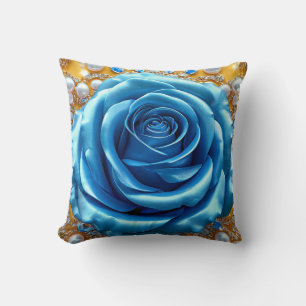 Cojín Decorativo Rosa Azul Ornamentada de Lujo con Diamante