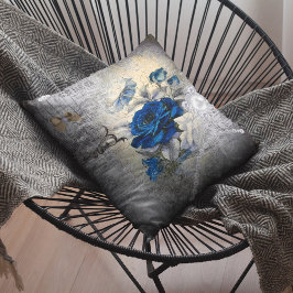 Cojín Decorativo Rosa azul oscuro victoriano Ephemera